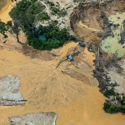 Garimpeiro busca ouro no rio Uraricouera, na TI Yanomami; atividade ilegal no local explodiu no governo de Jair Bolsonaro